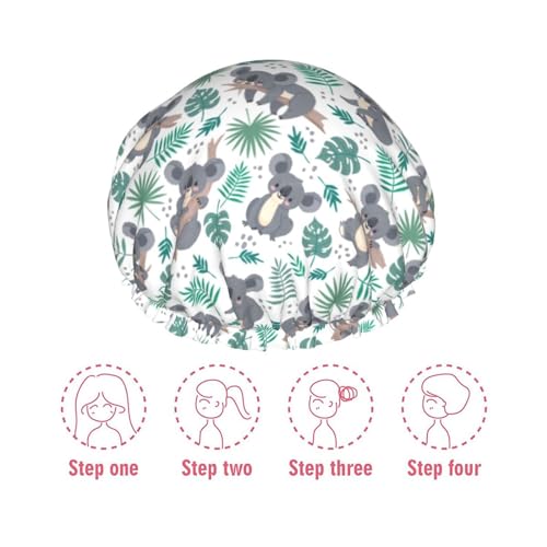 Funny Koala Shower Cap For Women Reusable Waterproof Double Layers Bath Cap Hair Protection Elastic Ladies Spa Salon Shower Hat - color: Animals Koala