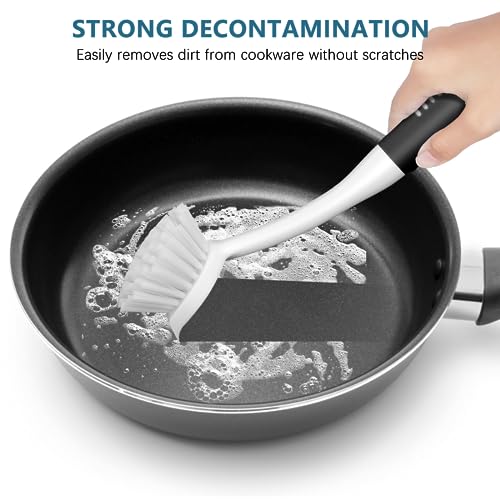 SetSail Dish Brush Set of 3 with Bottle Brush, Dish Scrub Brush with Long Handle Deep Cleaning Handle Brush with Scraper Tip for Kitchen Sink Dishes Bottle Cup Pot and Pans Tile Lines, Black - color: Black