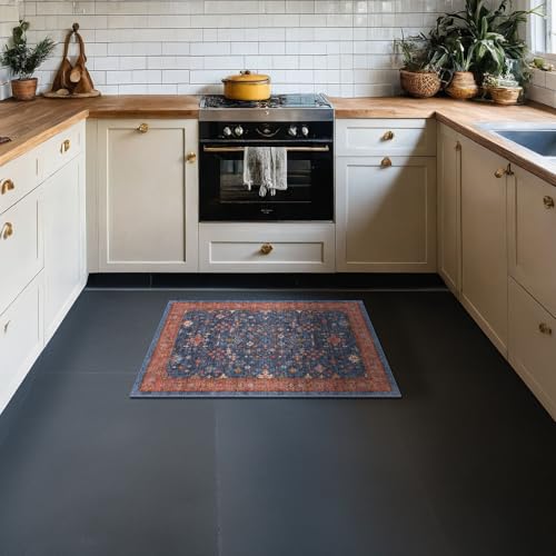 Hazo Haus Washable 2x3 Entry Rug Front Door Indoor, Farmhouse Small Area Rugs for Kitchen, Bathroom, Entrance, Non Slip Rubber Backed, Perfect for Boho Décor (2x3 Navy Blue) - color: Blue / Terracotta, size: 2' x 3' (Rectangular)