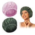 Edoneery Reusable Shower Caps for Women, Waterproof Long Hair Bonnet | Washable Design, Wide Elastic Band, Large Fit, Holds Long Hair, Braids Friendly, Bath Accessories, Spa, Travel - color: Green&Purple