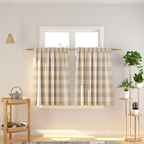 3 Pc Cotton Classic Country Farmhouse Kitchen Window Curtain -Beige & White Buffalo Check Tier & Valance Set, 54" x 18" / 27" x 36" - color: Plaids Beige&white, size: 27"W x 36"L (Pack of 3)