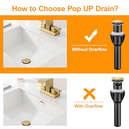 TIORIY Vessel Sink Drain Without Overflow, Plastic Bathroom Pop up Sink Drain Fit for 1 3/4 Inch Vessel Sink, Built-in Anti Clogging Sink Stopper, Brushed Gold - color: No Overflow Brushed Gold