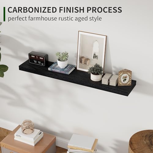 Marsmiles Wood Floating Shelves for Wall Set of 2, 36 Inch Wide Rustic Wooden Floating Shelves, Invisible Wall Mounted Display for Living Room Bedroom Kitchen Bathroom Office, White - color: Distressed Black, size: 36Inch, Set of 2, (1-2/5"H)
