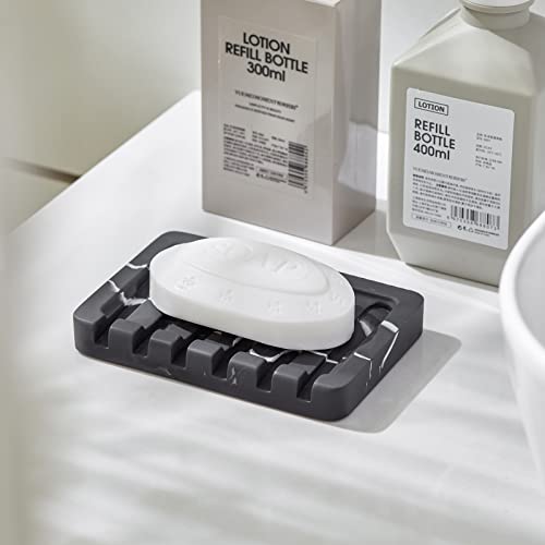 INIUNIK 2PCS Self Draining Soap Dish - Marble Look Soap Holder Tray Savers Box Container Sponge Holder for Bathroom Shower Kitchen, Black - color: Black-2 Pack