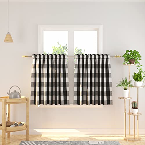 3 Pc Cotton Classic Country Farmhouse Kitchen Window Curtain -Black & White Buffalo Check Tier & Valance Set, 54" x 18" / 27" x 30" - color: Plaids Black&white, size: 27"W x 30"L (Pack of 3)