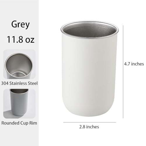 Drinking Tumblers, 11 Ounce Stainless Steel Drinking Cups, Reusable Steel and Durable Cups for Toothbrush Holder (White or Grey) (White) - color: White
