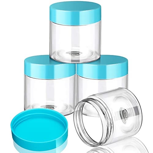 Patelai 4 Pieces Round Wide-mouth Leak Proof Plastic Container Jars with Lids for Travel Storage Makeup Beauty Products Face Creams Oils Salves Ointments DIY Making(2 Ounce,Blue) - color: Blue, size: 2 Ounce