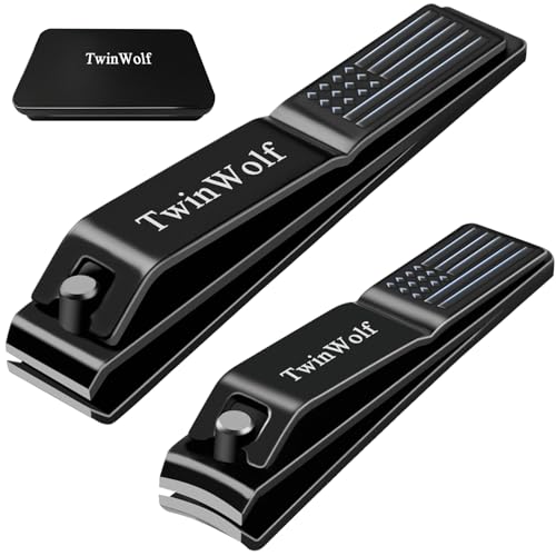 TwinWolf Nail Clippers Set, Ultra Sharp Sturdy Fingernail and Toenail Clipper by American Flag Pattern Handle,Built-in Nail File Stainless Steel Nail Clipper Cutter for Men and Women,Black,2-Pack