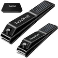 TwinWolf Nail Clippers Set, Ultra Sharp Sturdy Fingernail and Toenail Clipper by American Flag Pattern Handle,Built-in Nail File Stainless Steel Nail Clipper Cutter for Men and Women,Black,2-Pack