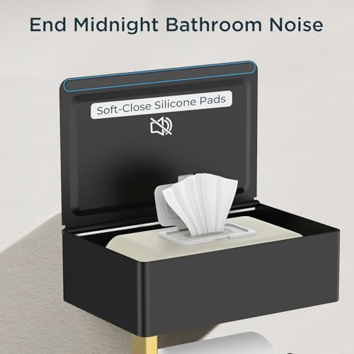 FORIOUS Toilet Paper Holder with Shelf, SUS304 Stainless Steel Wall Mount Toilet Paper Roll Holder, Flushable Wipes Dispenser Fits for Bathroom Wipe Storage, Bathroom Organizer (Black & Gold) - color: Matte Black & Brushed Gold, size: 1 Pack-8" (L)