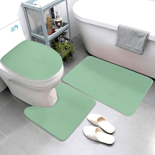 Bathroom Rugs Set 3 Piece Elegant Simple Spring Green Bath Rug Mat Set, Non Slip Absorbent Bathroom Decor Mat, Toilet Lid Cover & U Shaped Contour Rug - color: Spring Green, size: 1'8" x 2'6" (Rectangular)