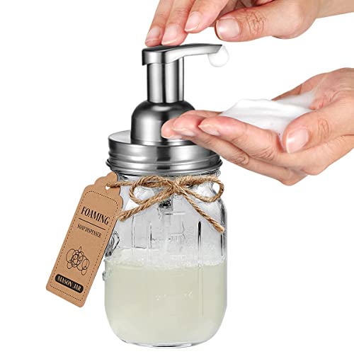 Amolliar Mason Jar Bathroom Accessories Set(4 Pack) - Foaming Soap Dispenser&Qtip Holder &Toothbrush Holder-Rustic Farmhouse Decor Bathroom Organizer Apothecary Jar Country Countertop (Brushed Nickel) - size: Brushed Nickel, style: Wide-mouth