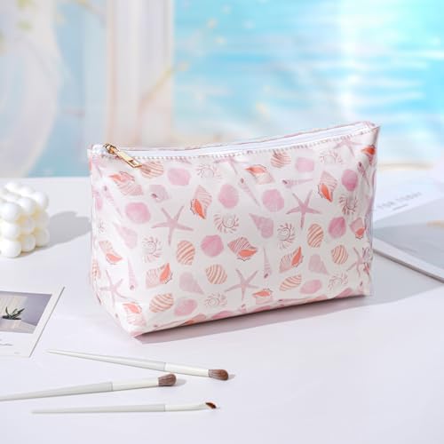 RSRSLEII Large Waterproof SPF Travel Makeup Bag, Aesthetic PVC Toiletry Bag, Coastal Granddaughter Coquette Cosmetic Bag, Sunscreen Accessories Storage Organization, Beach Travel Purse(Seashell) - color: Seashell