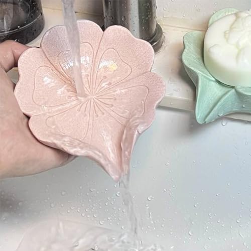 Soap Dish Soap Holder Self-Draining Soap Dish, Resin Bar Soap Holder, Oriental Cherry Flower Shape Soap Tray Soap Saver for Bathroom,Kitchen,Sink,Bathtub,Easy Cleaning and Keep Dry - color: Oriental Cherry Flower