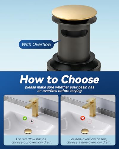 ARCORA Bathroom Sink Drain with Overflow 2 Pack - Brushed Gold Pop Up Drain for Bathroom Sink, Lavatory Vessel Vanity Sink Stopper for 1.6"-1.9" Sink Hole - color: Brushed Gold-2 Pack, style: Pon Up With Overflow