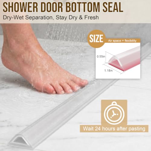 138in Shower Threshold Water Dam, Self-Adhesive Silicone Water Barrier for Wet/Dry Separation, Collapsible Seal Strip for Walk-In Showers, Bathtubs, Kitchen Sinks, Wheelchair Accessible Ramp Design - color: transparent, size: 3.5 m / 138 in