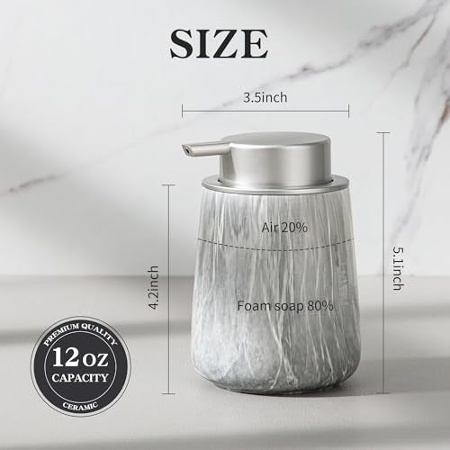 Enra Ceramic Hand Soap Dispenser,12 oz Gray Lotion Dispenser Bathroom Liquid Refillable Dish Soap Dispenser for Bathroom Kitchen with Easy-to-Press Pump (Gray Liquid Type) - color: Gray Liquid Type