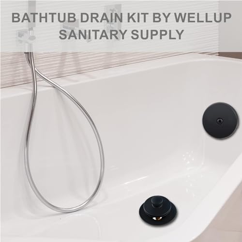 WELLUP Black Bathtub Drain Conversion Kit,Lift & Turn Tub Drain Overflow | Solid Brass & Stainless Tub drain,Fits 1-3/8 & 1-1/2 Bathtub Drain,Replacement Tub Drain kit,1 Hole Overflow Faceplate - color: Black, style: 1 Hole
