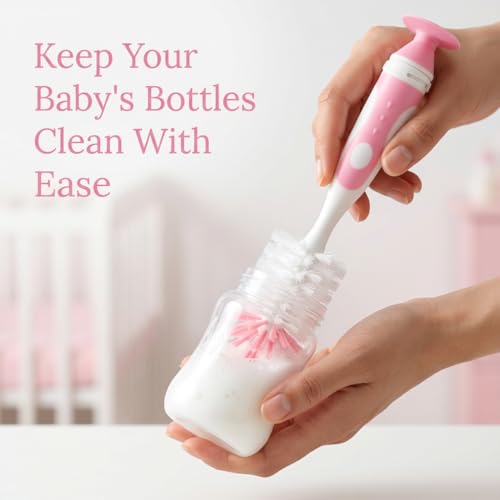 Ariseno 4-in-1 Baby Bottle Brush Set, Including Nylon Bottle Brush, Cap, Straw, Nipple Brushes, BPA-Free (Pink) - color: Pink-nylon