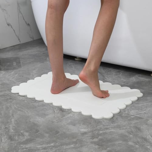 J&V TEXTILES Stone Bath Mat Diatomaceous Earth Shower Mat Non-Slip Super Absorbent Diatomite Stone Mats for Bathroom Floor Quick-Drying Easy to Clean (24''*15'' Grey) (Scallop Stone) - color: Scallop Stone