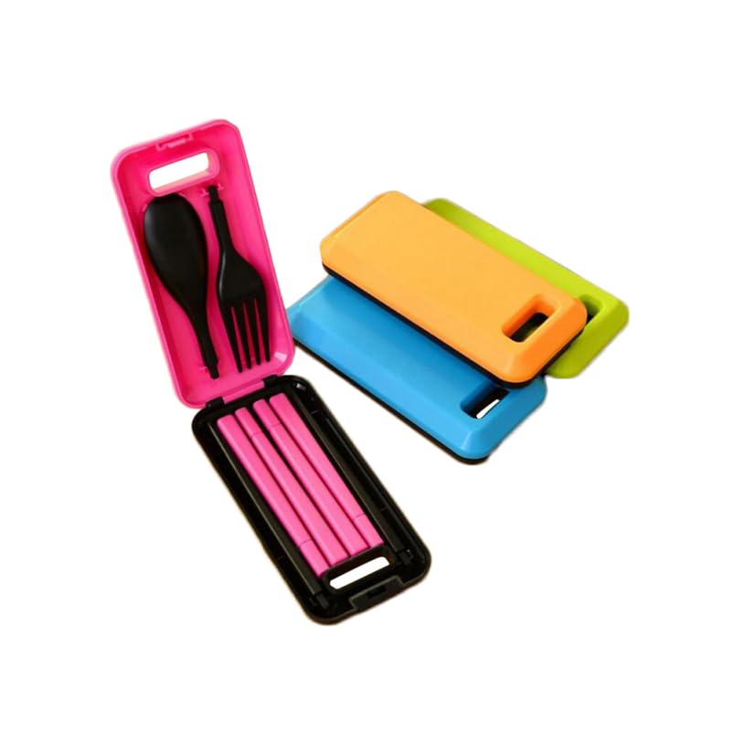 Unomor Portable Folding Tableware Set with Case 3-Piece Plastic Cutlery Set with Chopsticks Fork and Spoon Lightweight Travel Cutlery for Camping Outdoor Dining Lunch 4.72 X 2.36 X 0.90 in