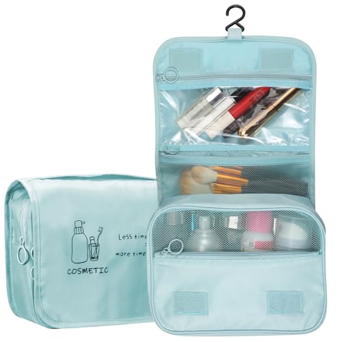 FINPAC Toiletry Bag, Large Capacity Hanging Makeup Bag with Waterproof PVC Compartment, Travel Cosmetic Organizer for Women, Makeup Lovers, Cruise, Gym, and Family Trips, Blue - color: Blue