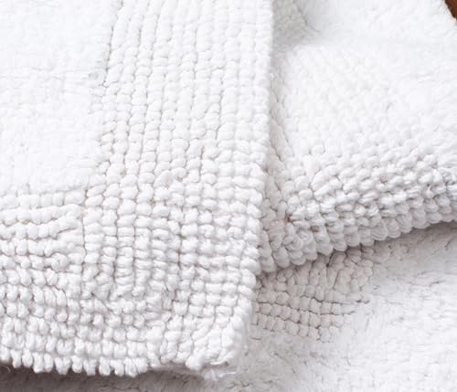 Savi Home Bath Mat Rug 17"x24" White, 100% Pure Cotton, Super Soft Bath Rugs, Plush & Absorbent, Hand Tufted Heavy Weight Construction, Full Reversible Step Out Rugs - color: White, size: 1'5" x 2' (Rectangular)