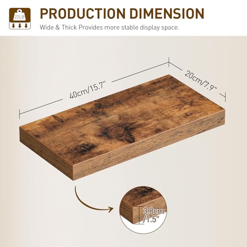 RALGEND Floating Shelves for Wall, 1.5" Thick Wall Shelf Set of 3 with Invisible Brackets, 15.7L x 7.9W Hanging Shelves Farmhouse Home Decor for Bathroom, Living Room, Bedroom, Rustic Brown 4301BJP3BF - color: Rustic Brown, size: 15.7 Inches