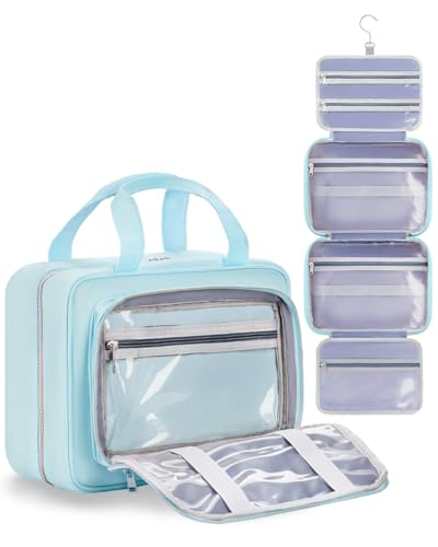 Travel Hanging Toiletry Bag for Women - Waterproof Cosmetic Organizer with Clear Window, Lightweight Bathroom Bags for Essentials, Makeup, Shampoo, Toiletries Blue,Large - color: Blue, size: L (11.8x9x4inch)