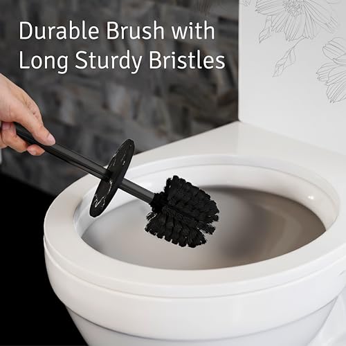 Toilet Brush and Holder Set - Toilet Bowl Brush and Holder with Sturdy Bristles for Thorough Cleaning - Concealed Matte Black Bathroom Accessories Toilet Cleaner Brush for Bathroom - color: Black Marble