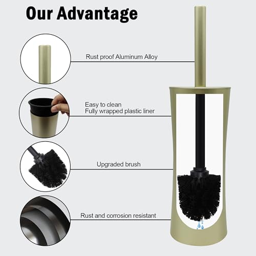 Vince Camuto Toilet Bowl Brush with Holder, Durable Bathroom Cleaning Tool, Modern Design for Easy Toilet Maintenance, Bathroom Cleaner Brush for Efficient Cleaning and Hygiene - color: Satin Matte Gold
