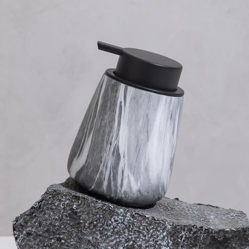 12Oz Ceramic Liquid Soap Dispenser - Modern Lotion Hand Soap Dispenser with Easy-to-Press Black Pump, Reusable and Refillable Dish Soap Dispensers for Bathroom & Kitchen, Marble Grey - color: Marble Grey, style: Liquid Pump