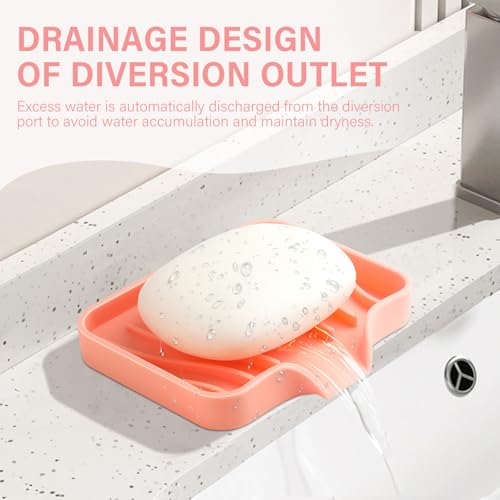 Silicone Soap Dish with Drain, SAISN Kitchen Soap Tray for Shower 2 Pack Self Draining Soap Dish Soft Bathroom Soap Holder for Kitchen Sink Flexible Portable Soap Saver, Pink - color: Pink