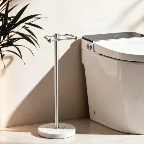 RARXTR Toilet Paper Holder Stand, Bathroom Free Standing Toilet Paper Stand with Modern Marble Base, Post Pivoting Toilet Paper Stand with Stainless Steel Tissue Rack, Rust-Proof (Brushed Nickel) - color: Brushed Nickel, size: With Marble Base