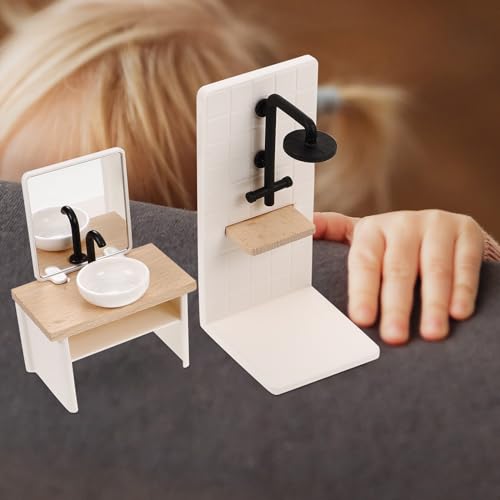 1set Dollhouse Bathroom Set: Dollhouse Bathroom Furniture Accessories 1 12 Scale Mini Shower Room AdornmentsSink Scale Shower Toilet Bathtub Stool for Doll Accessories - style: A
