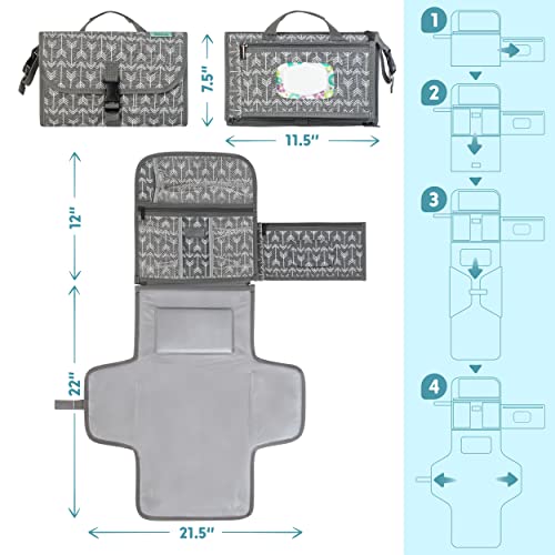 Kopi Baby Portable Diaper Changing Pad-Baby Diaper Changer Travel Bag with Wipes Pocket, Smart Design Portable Changing Mat, Infant Travel Station Kit,Gift for Newborn Girl & Boy-Grey Arrows, Premium - color: Grey Arrows, size: Premium