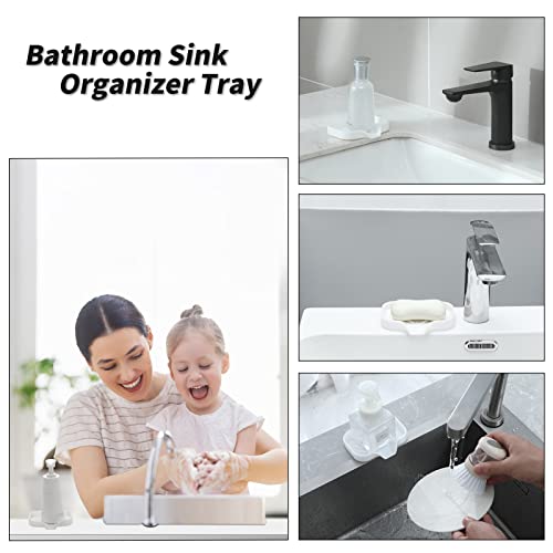 MicoYang Silicone Soap Dish with Drain Spout, Self-Draining Sink Organizer Tray for Bathroom and Kitchen, Sponges, Dispensers and Soap Holder, Non-Slip and Dishwasher Safe, White (Compact, 4.9"×3.2") - color: White, size: S(4.9"×3.2")