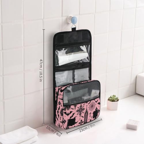 MNSRUU Hanging Toiletry Bag Black Gothic Moon Spider Webs and Bats Travel Makeup bag for Toiletries Portable Travel Toiletry Organizer Cosmetic Bags with Hanging Hook - color: Bats I8897