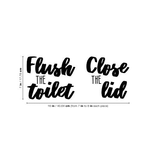 Vinyl Wall Art Decal - Set of Flush The Toilet and Close The Lid - from 7" to 8" Each - Modern Humorous Useful Sign Sticker for Bathroom Daycare Restroom School Store Restaurant Decor