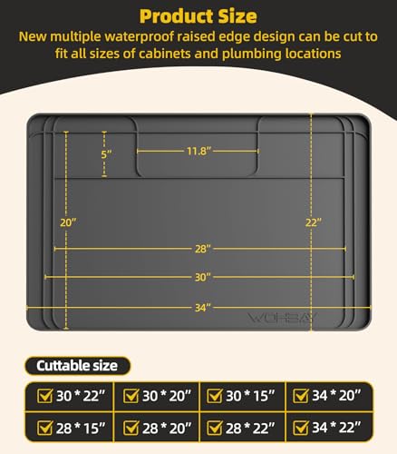 Under Sink Mats for Kitchen Waterproof, 34" X 22" Or Smaller Cut to Fit Under Sink Drip Tray for Kitchen Bathroom Cabinets, Silicone Liner Hold Up to 3.3 Gallons Liquid - Grey - color: Gray