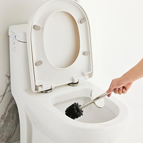 Brushed Nickel Toilet Brush and Holder Set - Stainless Steel Toilet Bowl Scrubber with Replaceable Head & Splash Guard - color: Brushed Nickel