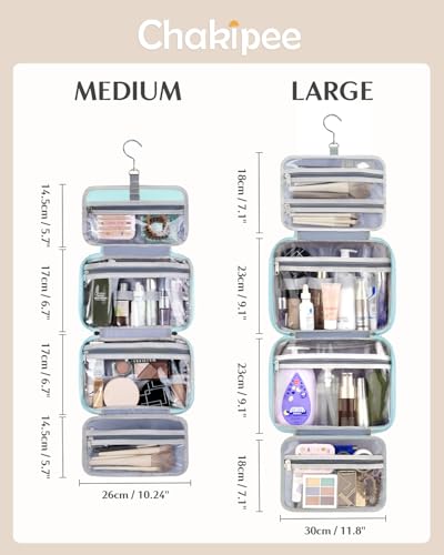 Travel Hanging Toiletry Bag for Women - Waterproof Cosmetic Organizer with Clear Window, Lightweight Bathroom Bags for Essentials, Makeup, Shampoo, Toiletries Blue,Large - color: Blue, size: L (11.8x9x4inch)