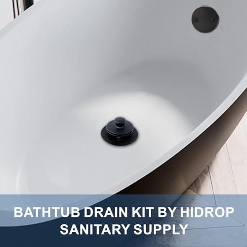Black tub Drain Lift &Turn Tub Trim Set with Two-Hole Overflow Faceplate Conversion Kit Assembly, Hidrop Bathtub Drain Replacement Trim Kit and Universal Fine/Coarse Thread, Matte Black - color: Black