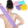 4PCS Exfoliating Back Scrubber with Handles, Nylon Double-Sided Exfoliator Extended Length Stretchable Body Exfoliating Washcloth Pull Strap Back Washer for Women Men(B)