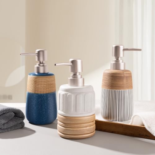 2 Pcs Ceramic Soap Dispenser Set, 16 Oz Refillable Liquid Soap Dispensers with Embossed Texture for Bathroom Countertop and Kitchen Sink, Hand Soap, Dish Soap & Lotion Bottles, Modern Home Decor - size: 2 Pcs x 16Oz Soap Dispenser
