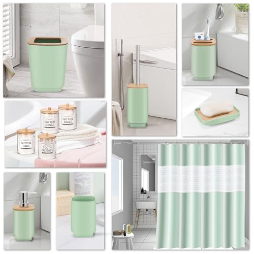 IMAVO 11 Piece Green Bathroom Set, Trash Can, Toilet Brush, Storage Tray, Complete Bathroom Accessories Organization Kit for Bathroom Décor and Home Gifts - color: Green, size: 11 Pcs Bathroom Set