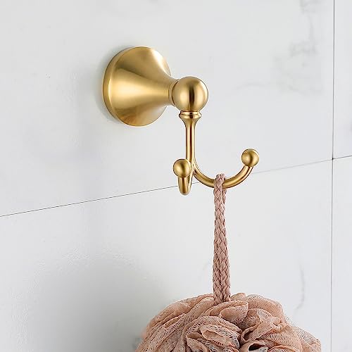 4 Pcs Gold Bathroom Hardware Set - Brushed Brass Gold Bathroom Accessories Kit, Stainless Steel Wall Mounted 23.6 Inch Towel Bar | Towel Hook | Toilet Paper Holder | Hand Towel Holder - color: Gold