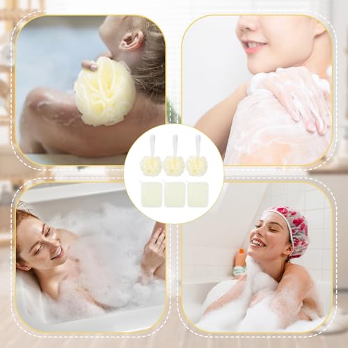 6 Pcs Exfoliating Washcloth and Loofah Sponge Set, Dual-Sided Cleaning Washcloth, Mini Mesh Shower Pouf Balls 35g for Women Bath Body Face Shower