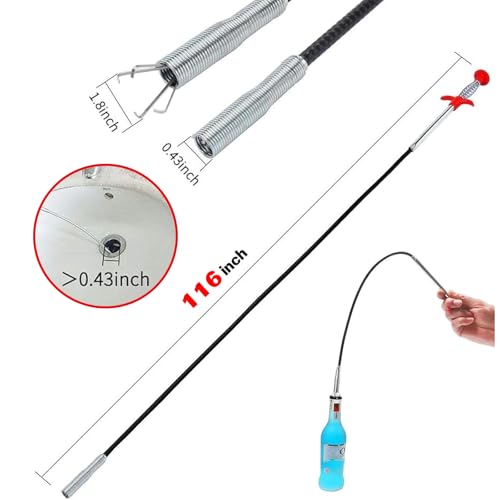118 Inch Drain Snake, Drain Clog Remover Flexible Grabber Claw Pick Up Reacher for Toilet Sewer Shower Kitchen Bathroom Tub Drain Cleaner - style: 118IN