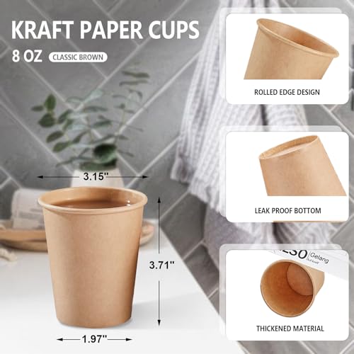 SIUQ 400 Pack 8 oz Kraft Paper Cups, Unbleached Disposable Paper Coffee Cups, Thickened Hot/Cold Beverage Drinking Cup for Party, Home, Cafes, Bistros, Businesses (Brown) - style: 8oz-400pack